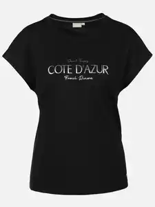 Damen Shirt mit Folienprint Schwarz