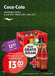 Coca-Cola verschiedene Sorten Gratiszugabe beim Kauf von 1 Kiste: 2 Flaschen Coca-Cola Zero 1,0 l PET zzgl. Pfand, nur solange der Vorrat reicht