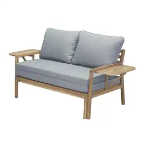 toom Multifunktionssofa 'Tessa' 2-Sitzer Akazienholz braun/grau 130/176 x 73 x 80/139,5 cm