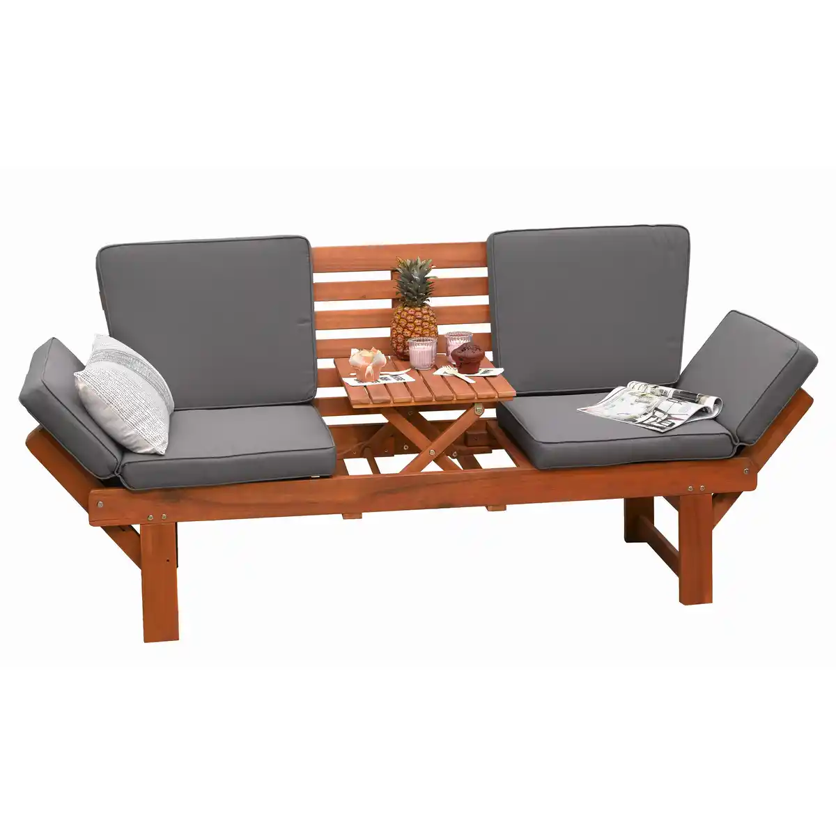 Bild 1 von Gartenbank 'Henrike' 3-Sitzer Akazienholz anthrazit/braun 202 x 82 x 65 cm