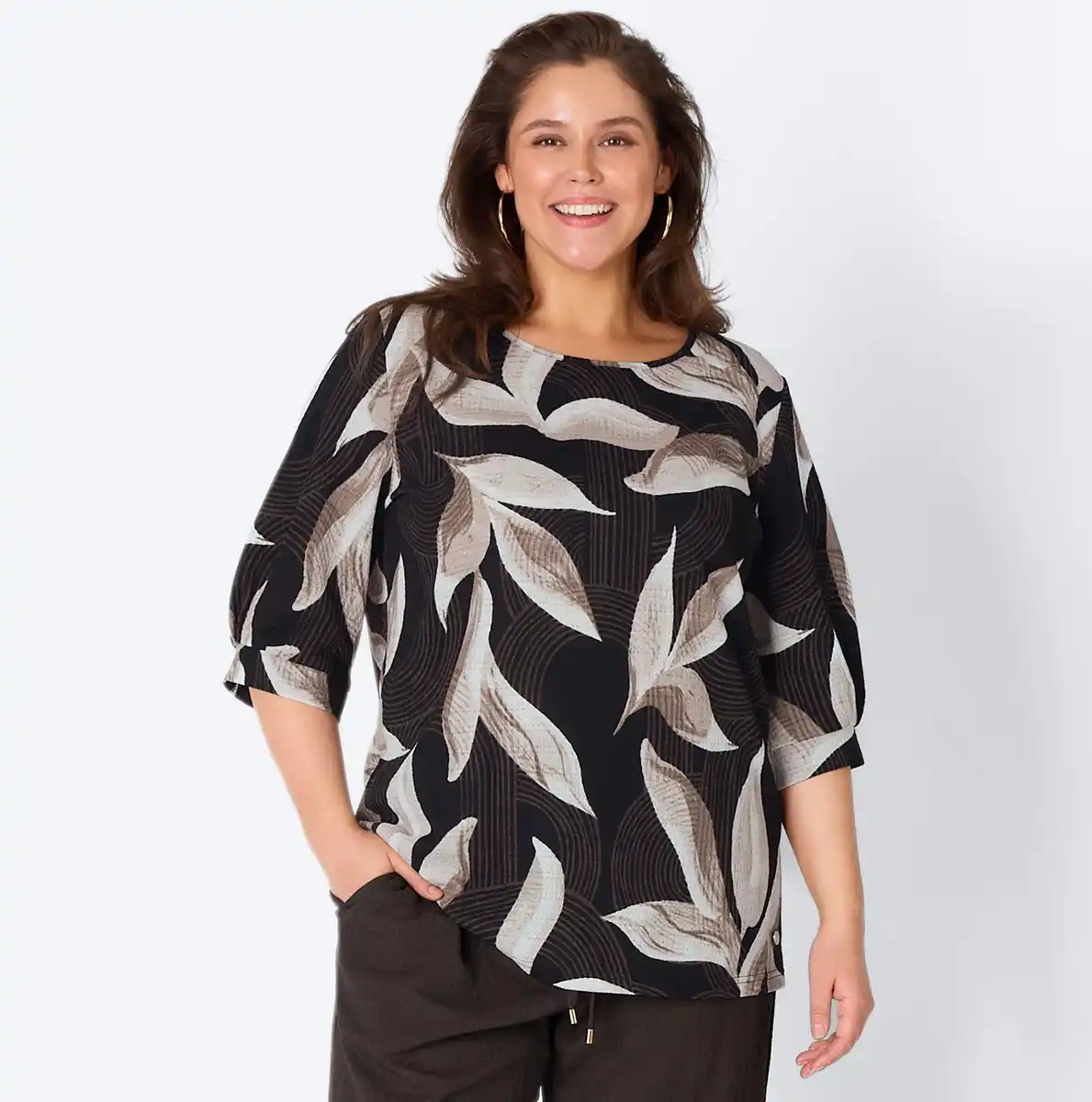 Bild 1 von Damen-Langarmshirt mit Allover-Print, große Größen