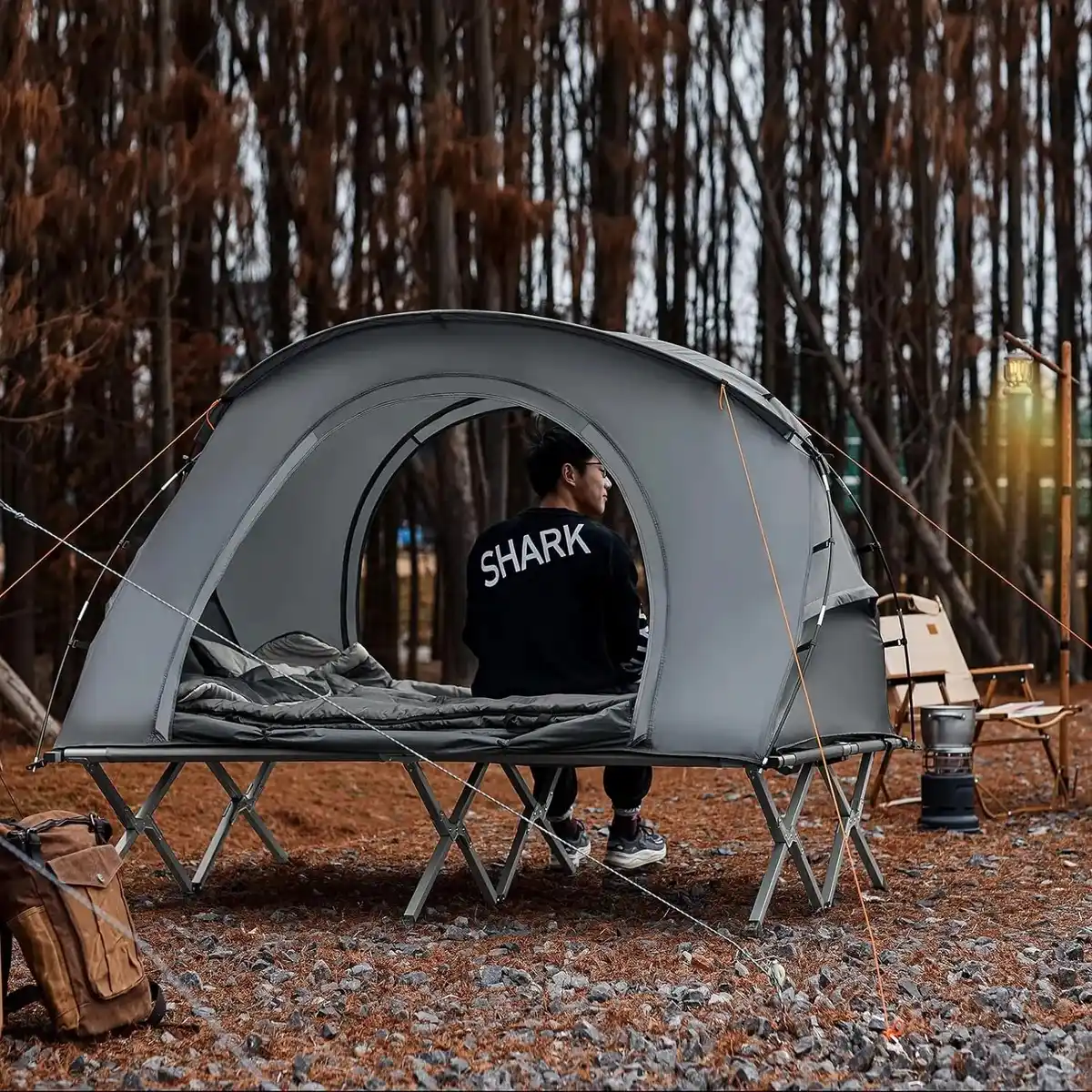 Bild 3 von SoBuy 4in1-Zelt mit Campingliege für 2 Personen Metall Oxford-Nylon Grau OGS60-L-HG