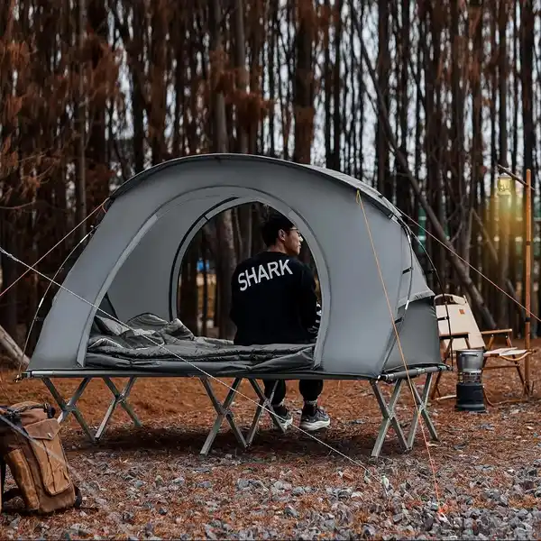 Bild 3 von SoBuy 4in1-Zelt mit Campingliege für 2 Personen Metall Oxford-Nylon Grau OGS60-L-HG