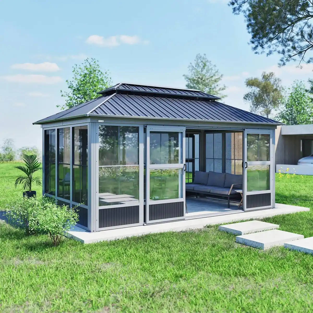 Bild 4 von Sojag Pavillon Olan 1017 Grau-Schwarz 310 cm x 529,5 cm x 291 cm