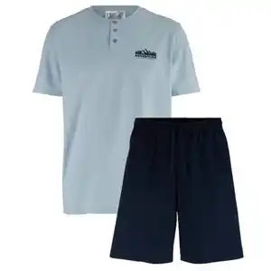UP2FASHION MEN Herren Shorty-Pyjama, Hellblau/Marineblau, M