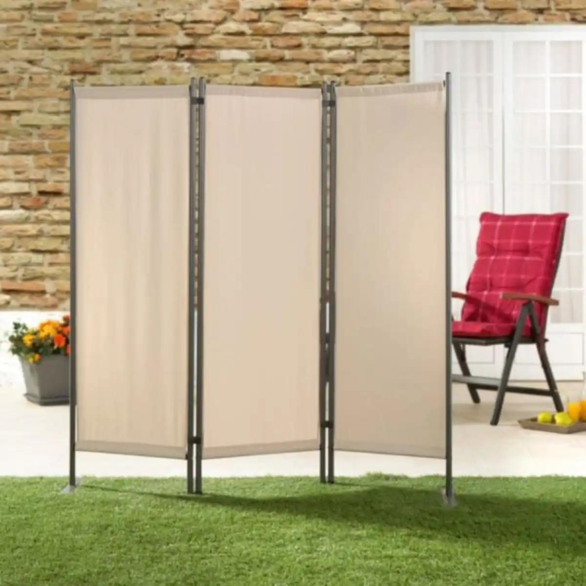 Bild 2 von 3tlg. Paravent Stellwand aus Polyester, ca. 150 x 156 cm - Natur