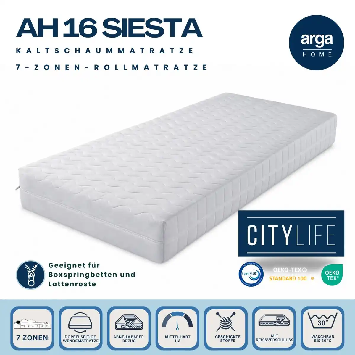 Bild 1 von AH16 SIESTA Kaltschaummatratze, 16 cm höhe, 7 Zonen, H3