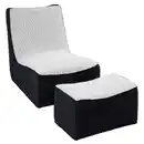 Bild 1 von 2tlg. Tatami-Sessel mit Hocker -Schwarz/Weiß