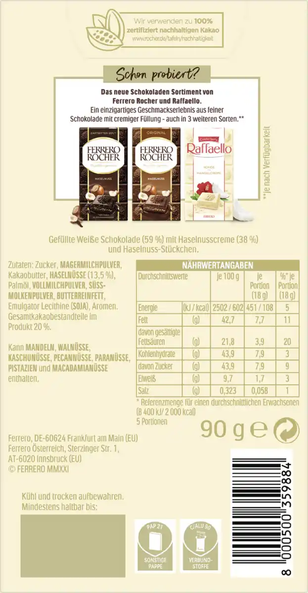 Bild 4 von Ferrero Rocher Weiße Schokolade mit Haselnuss, 90 g