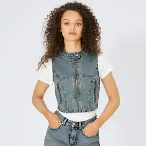 Damen-Jeans-Weste mit Reißverschluss