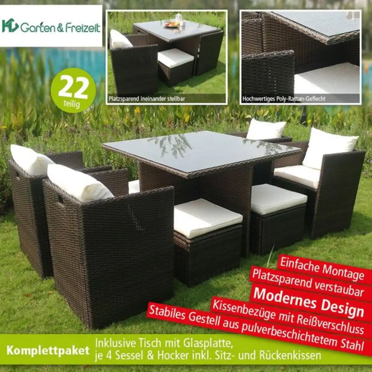 Bild 4 von 22tlg. Polyrattan-Sitzgruppe Gartenmöbel Rattan-Set