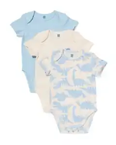 Mitwachsende Baby-Strampler mit Tieren – 3 Stück blau