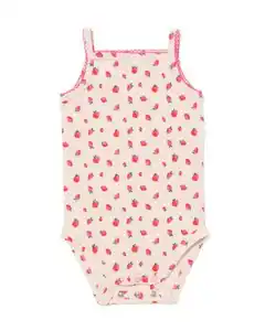 Mitwachsender Baby-Strampler mit Erdbeeren beige