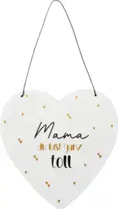 BOLTZE Metallherz mit Spruch "Mama du bist ganz toll", weiß/gold/schwarz, 1 St
