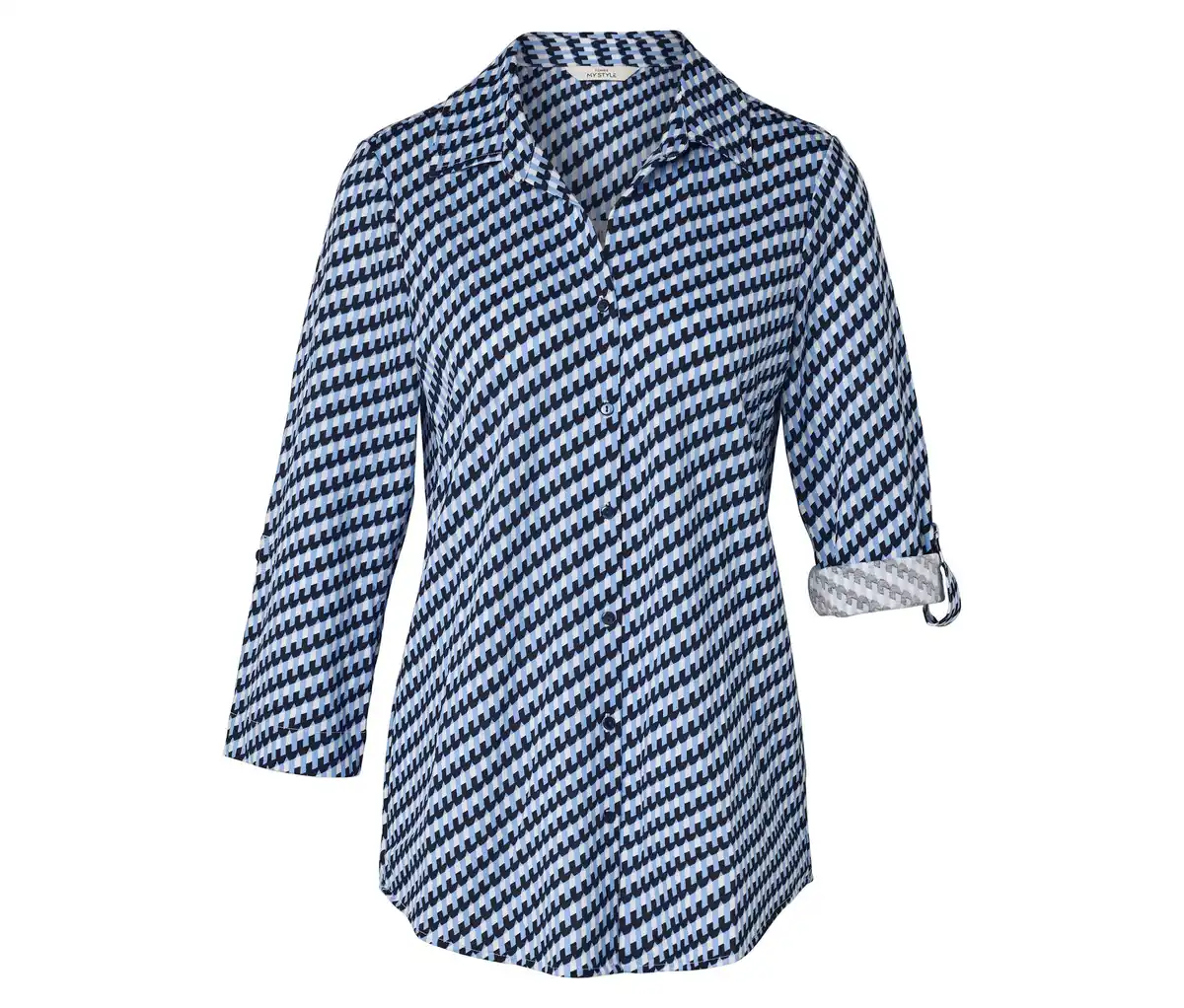 Bild 1 von Piqué-Jerseybluse, dunkelblau-weiß-hellblauer Alloverprint