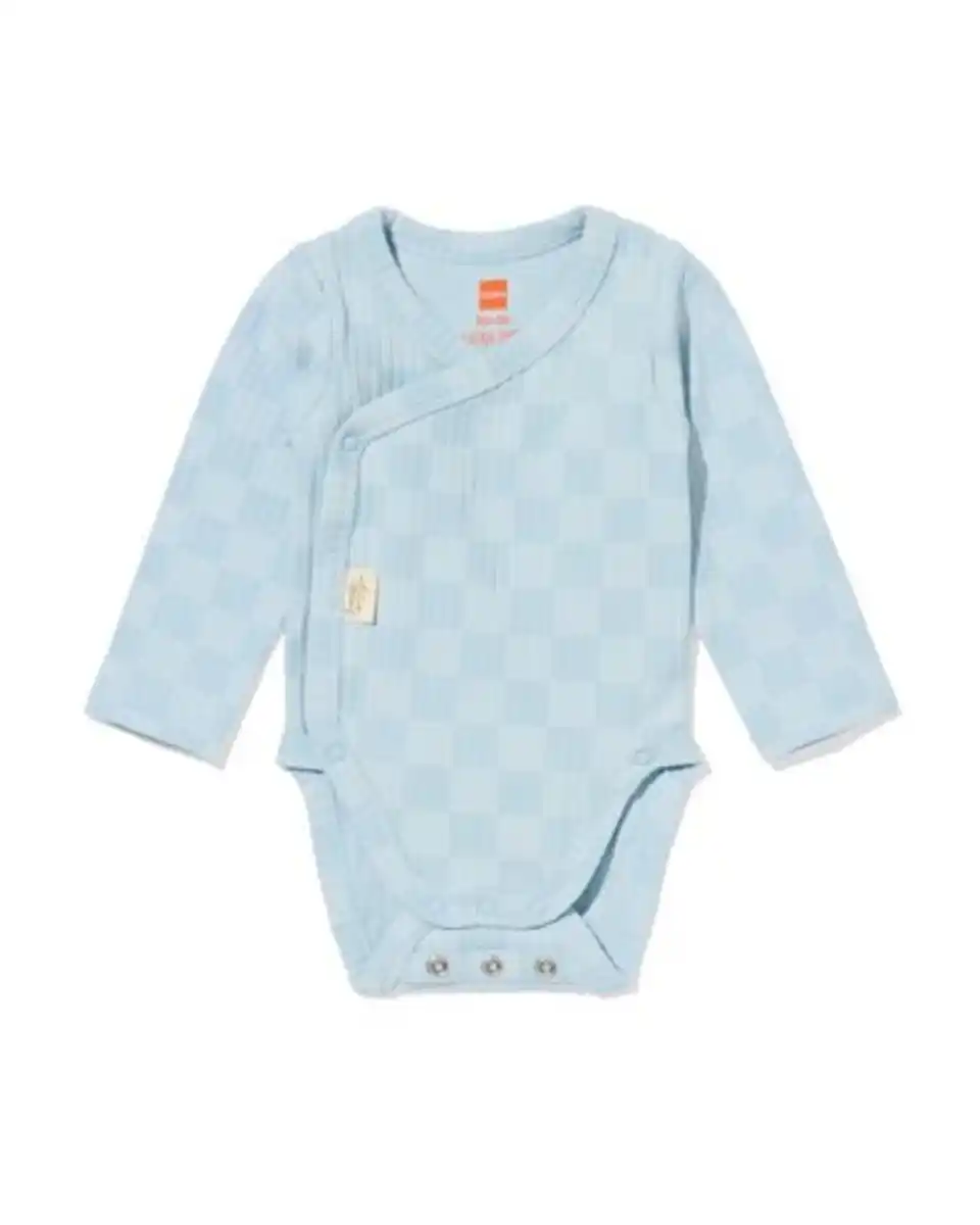 Bild 1 von Mitwachsender Newborn-Wickelstrampler, gerippt, kariert hellblau