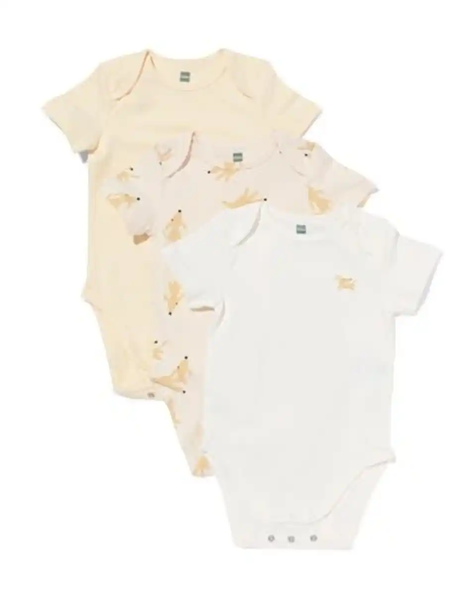 Bild 1 von Mitwachsende Baby-Strampler mit Tieren – 3 Stück naturfarben