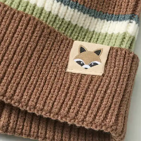 Bild 2 von PUSBLU Mütze mit Viskose & Streifen-Muster, grün + braun, Gr. 50/51, 1 St