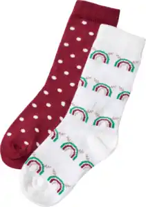 ALANA Socken mit Weihnachts-Regenbogen- & Punkte-Muster, weiß + rot, Gr. 23/26, 2 St