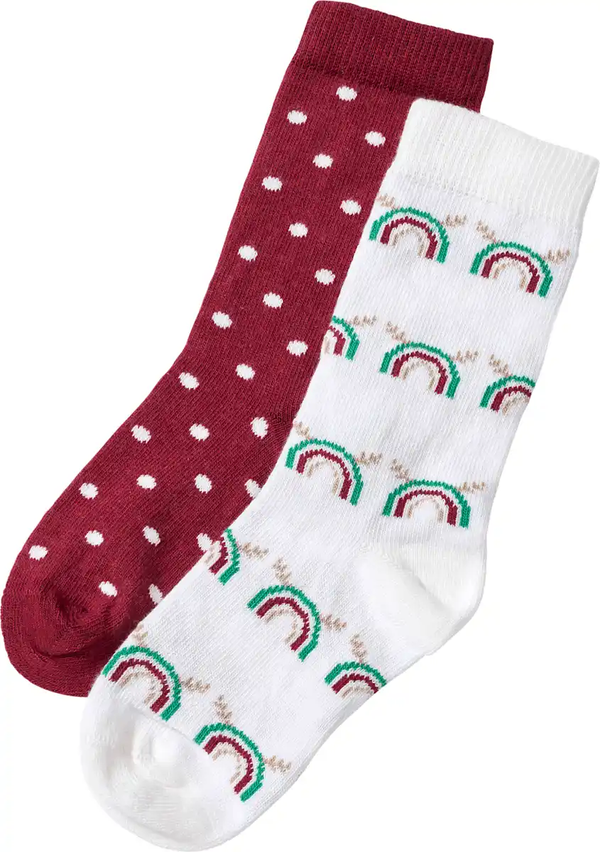 Bild 1 von ALANA Socken mit Weihnachts-Regenbogen- & Punkte-Muster, weiß + rot, Gr. 23/26, 2 St