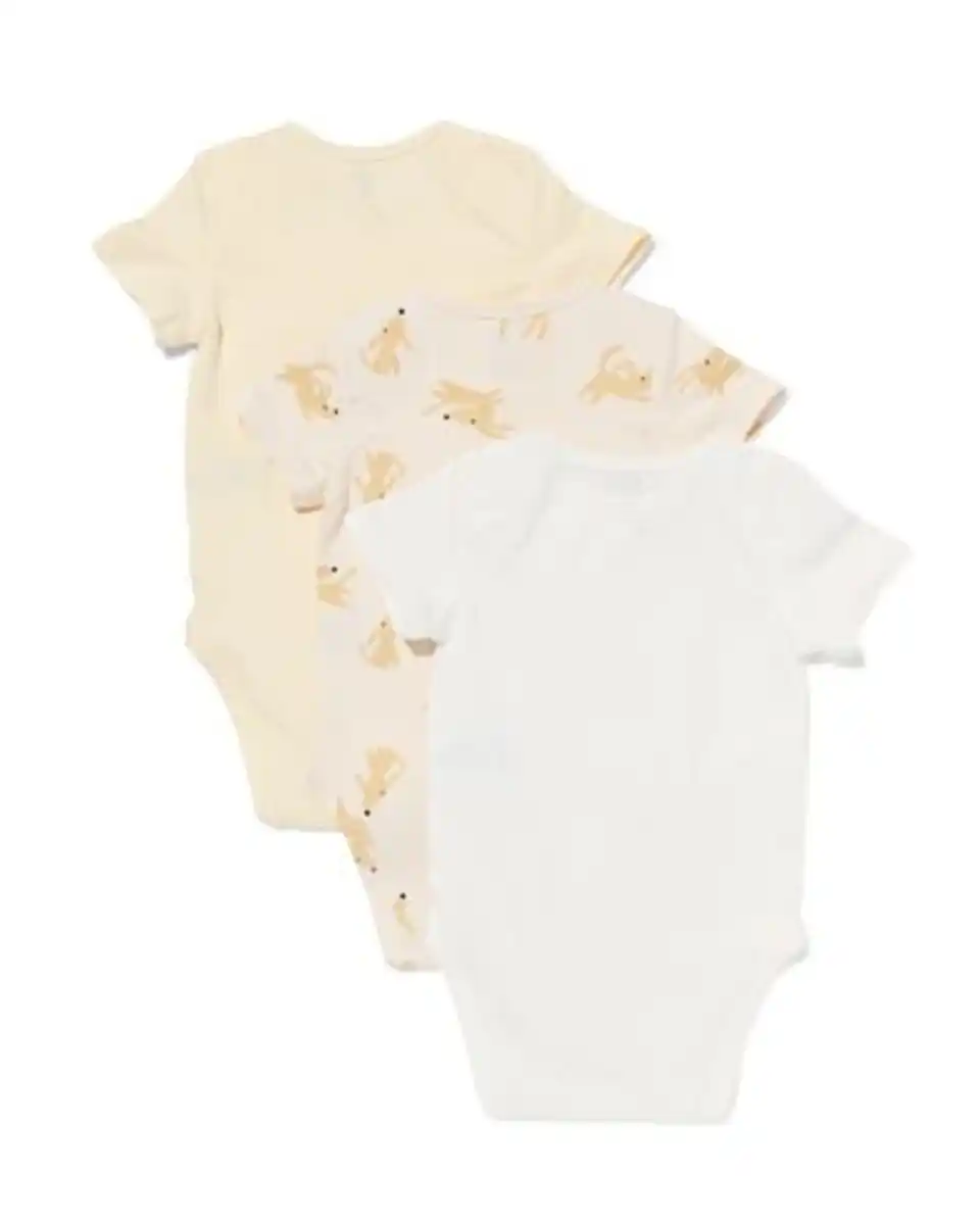 Bild 4 von Mitwachsende Baby-Strampler mit Tieren – 3 Stück naturfarben