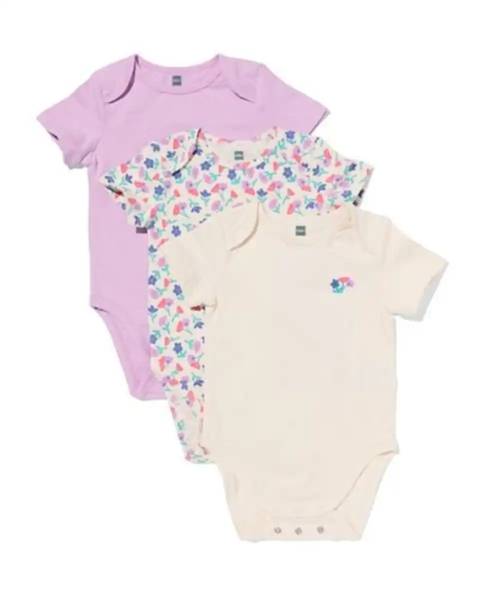 Bild 1 von Mitwachsende Baby-Strampler mit Blumen – 3 Stück rosa