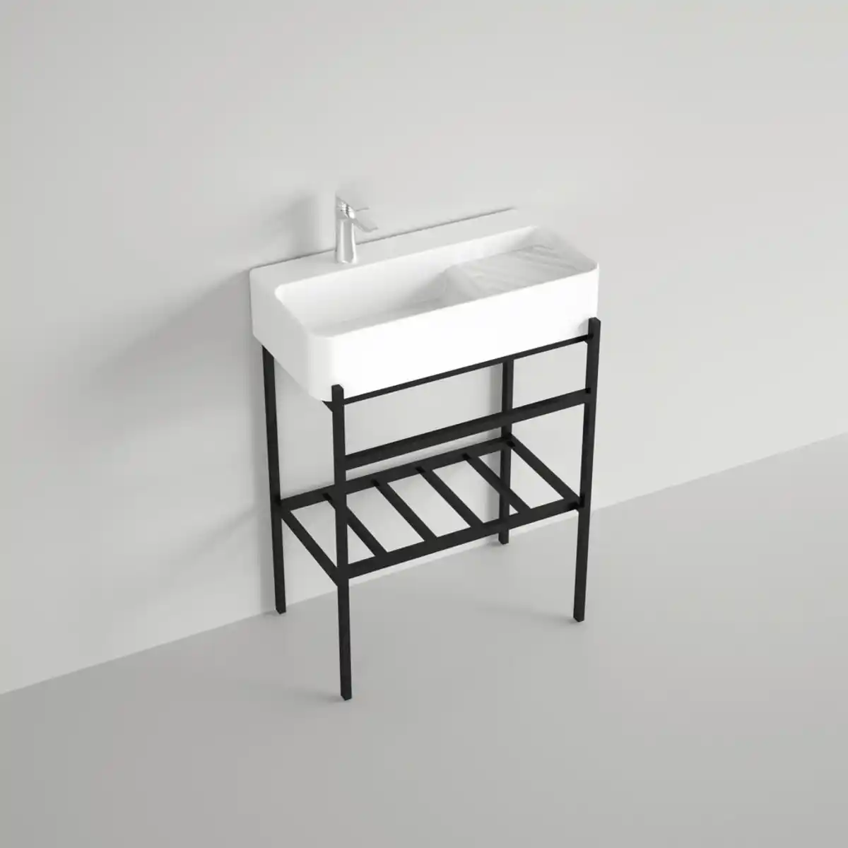 Bild 1 von Sanotechnik Waschbecken Delta, Schwarz, Weiß, Metall, Keramik, 60x82x31 cm, Badezimmer, Waschbecken & Armaturen, Waschbecken