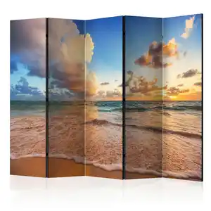 artgeist Paravent, Blau, Sand, Holz, Textil, Kiefer, massiv, Strand, 225x172x3 cm, Motiv auf Vorderseite, Wohnzimmer, Raumteiler & Paravents, Paravents