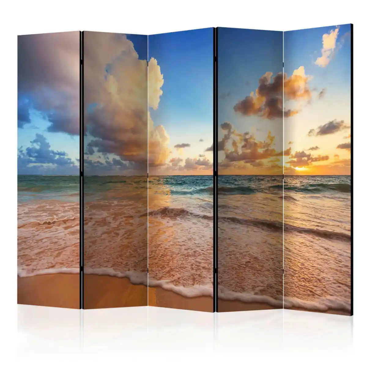 Bild 1 von artgeist Paravent, Blau, Sand, Holz, Textil, Kiefer, massiv, Strand, 225x172x3 cm, Motiv auf Vorderseite, Wohnzimmer, Raumteiler & Paravents, Paravents