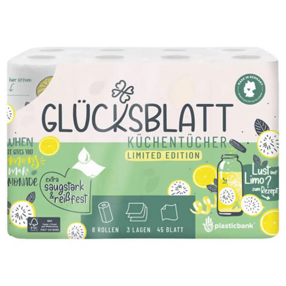 Bild 1 von GLÜCKSBLATT Küchenrolle Limited Edition, 8 x 45 Blatt, Lemonade