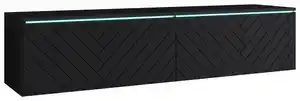 TV-Lowboard mit LED ca. 140x30 cm Schwarz Fischgr., Schwarz
