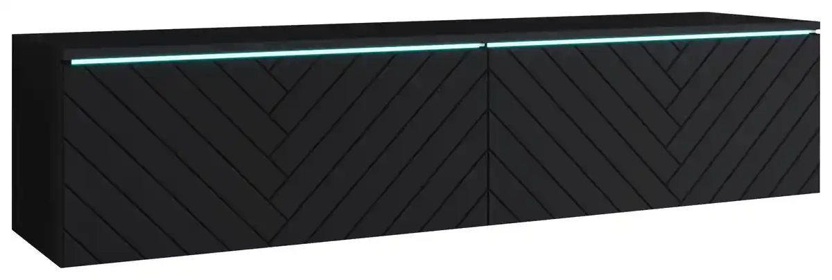 Bild 1 von TV-Lowboard mit LED ca. 140x30 cm Schwarz Fischgr., Schwarz