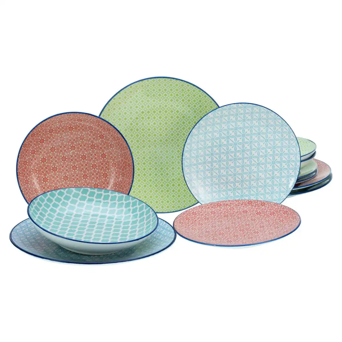 Bild 1 von Creatable Tafelservice Mediterran, Blau, Grün, Rot, Petrol, Keramik, 12-teilig, stapelbar, Essen & Trinken, Geschirr, Geschirr-Sets, Tafelservice