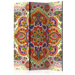 artgeist Paravent, Mehrfarbig, Holz, Textil, Kiefer, massiv, Mandala, 135x172x3 cm, Motiv auf Vorder- und Rückseite, Wohnzimmer, Raumteiler & Paravents, Paravents