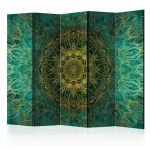 artgeist Paravent, Türkis, Gold, Holz, Textil, Kiefer, massiv, Mandala, 225x172x3 cm, Motiv auf Vorder- und Rückseite, Wohnzimmer, Raumteiler & Paravents, Paravents