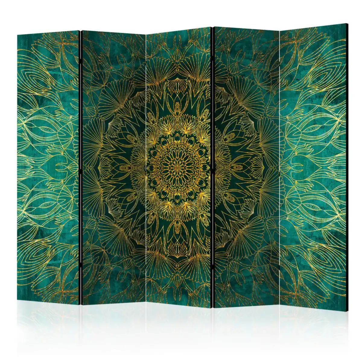 Bild 1 von artgeist Paravent, Türkis, Gold, Holz, Textil, Kiefer, massiv, Mandala, 225x172x3 cm, Motiv auf Vorder- und Rückseite, Wohnzimmer, Raumteiler & Paravents, Paravents