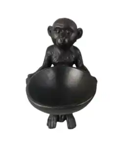 Deko-Affe mit Schale, schwarz matt