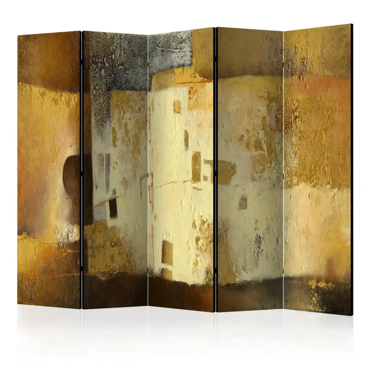 Bild 1 von artgeist Paravent, Honig, Hellgelb, Holz, Kunststoff, Textil, Kiefer, massiv, Abstraktes, 225x172x3 cm, Motiv auf Vorder- und Rückseite, Akustikschaumstoff, Wohnzimmer, Raumteiler & Paravents, Parav