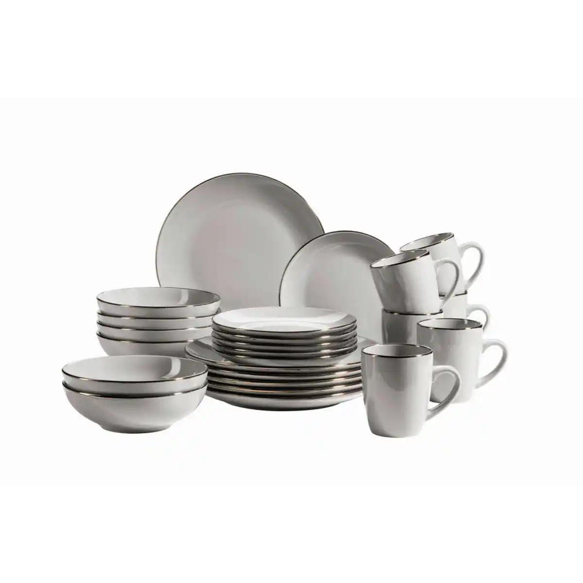 Bild 1 von Mäser Kombiservice Metallic Rim, Grau, Keramik, 24-teilig, 400 ml, 43x32.5x32 cm, handbemalt, Essen & Trinken, Geschirr, Geschirr-Sets, Kombiservice