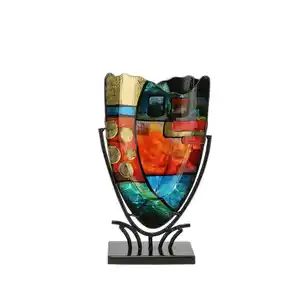 Vase, Mehrfarbig, Metall, Glas, oval, 29x47.5x10.5 cm, nur für Seiden- und Kunstblumen geeignet, zu Dekorationszwecken, handgemacht, Dekoration, Vasen, Glasvasen