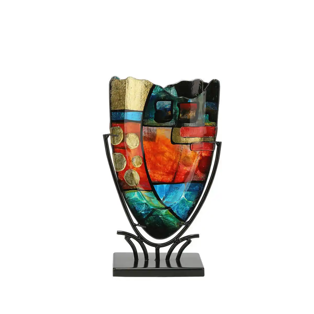 Bild 1 von Vase, Mehrfarbig, Metall, Glas, oval, 29x47.5x10.5 cm, nur für Seiden- und Kunstblumen geeignet, zu Dekorationszwecken, handgemacht, Dekoration, Vasen, Glasvasen