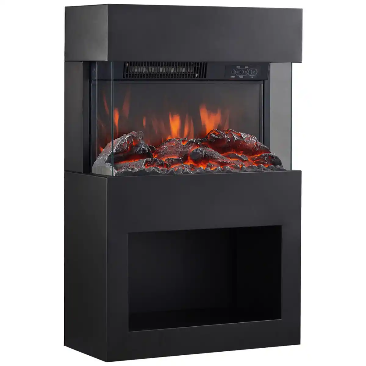 Bild 1 von Elektrokamin, Schwarz, Metall, Glas, 48.0x75.0x21.7 cm, Fernbedienung, Flammeneffekt separat schaltbar, Überhitzungsschutz, Thermostat, Dimmer, Freizeit, Heizen & Kühlen, Elektrokamine