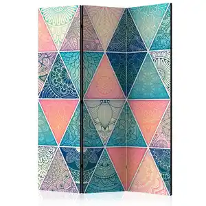 artgeist Paravent, Mehrfarbig, Türkis, Holz, Textil, Kiefer, massiv, geometrisch, 135x172x3 cm, Motiv auf Vorder- und Rückseite, Wohnzimmer, Raumteiler & Paravents, Paravents