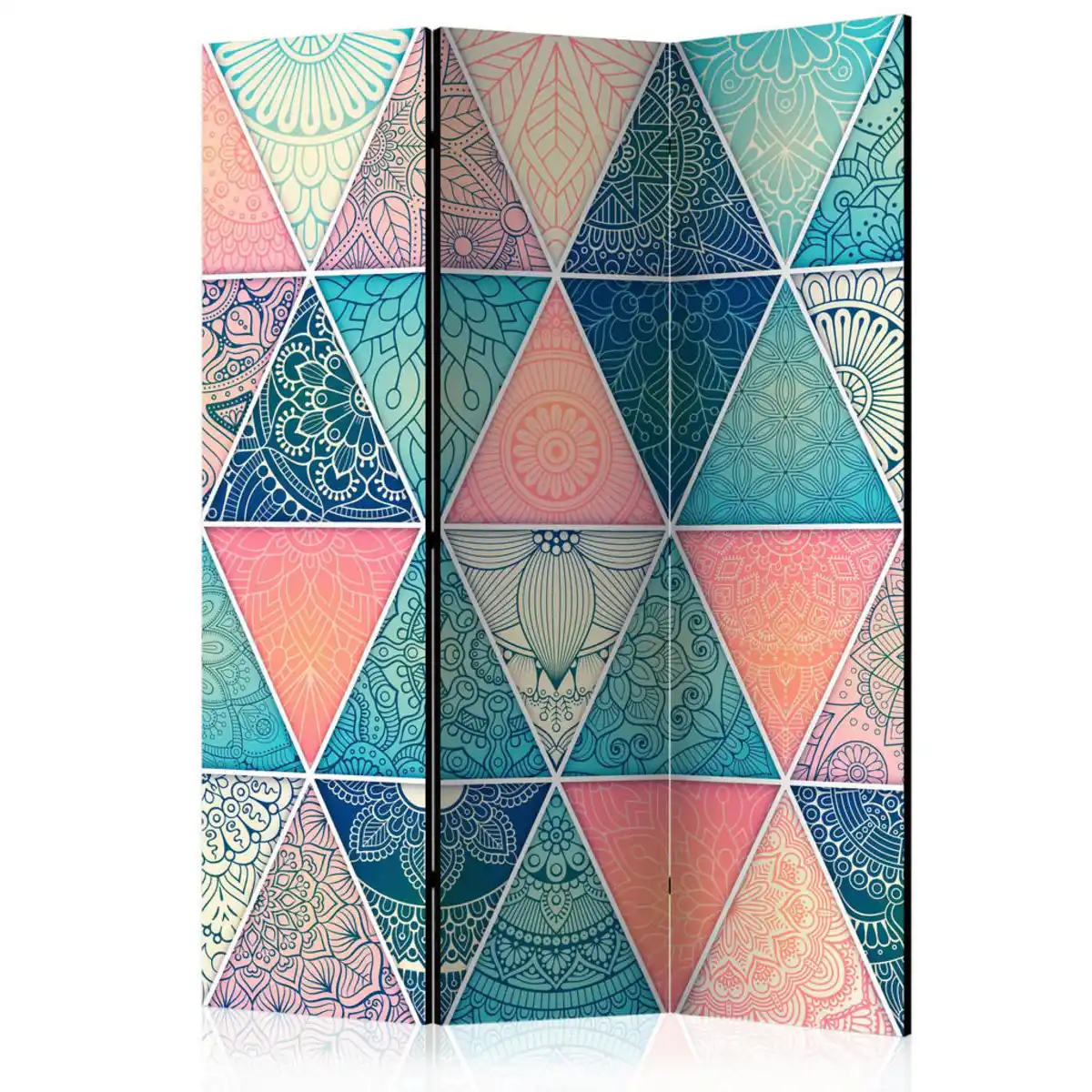 Bild 1 von artgeist Paravent, Mehrfarbig, Türkis, Holz, Textil, Kiefer, massiv, geometrisch, 135x172x3 cm, Motiv auf Vorder- und Rückseite, Wohnzimmer, Raumteiler & Paravents, Paravents