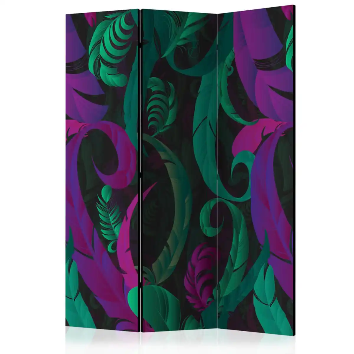 Bild 1 von artgeist Paravent, Grün, Violett, Holz, Textil, Kiefer, massiv, Federn, 135x172x3 cm, Motiv auf Vorder- und Rückseite, Wohnzimmer, Raumteiler & Paravents, Paravents