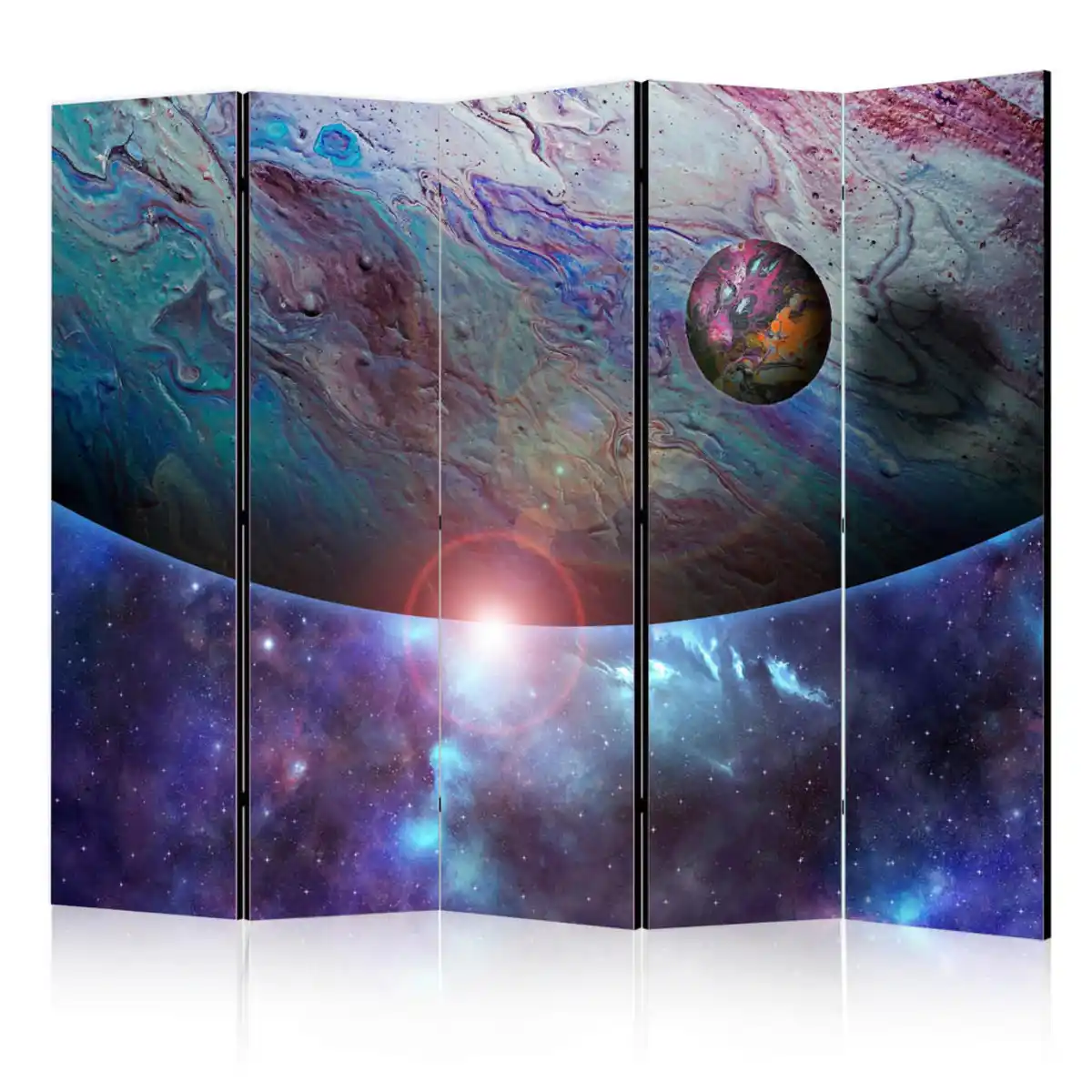 Bild 1 von artgeist Paravent, Blau, Lila, Holz, Textil, Kiefer, massiv, Weltall, 225x172x3 cm, Motiv auf Vorder- und Rückseite, Wohnzimmer, Raumteiler & Paravents, Paravents