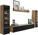 Bild 1 von Wohnwand Vera 4-tlg. ca. 240x130 cm Eiche Wotan, Eiche Wotan, Schwarz Hochglanz