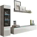 Bild 1 von WOHNWAND VERA | BETONOPTIK/WEISS HG., Grau, Weiß Hochglanz
