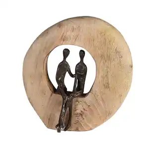 Skulptur, Braun, Hellbraun, Holz, Metall, Mangoholz, massiv, 23.5x25x7 cm, stehend, Dekoration, Skulpturen & Dekoobjekte, Skulpturen