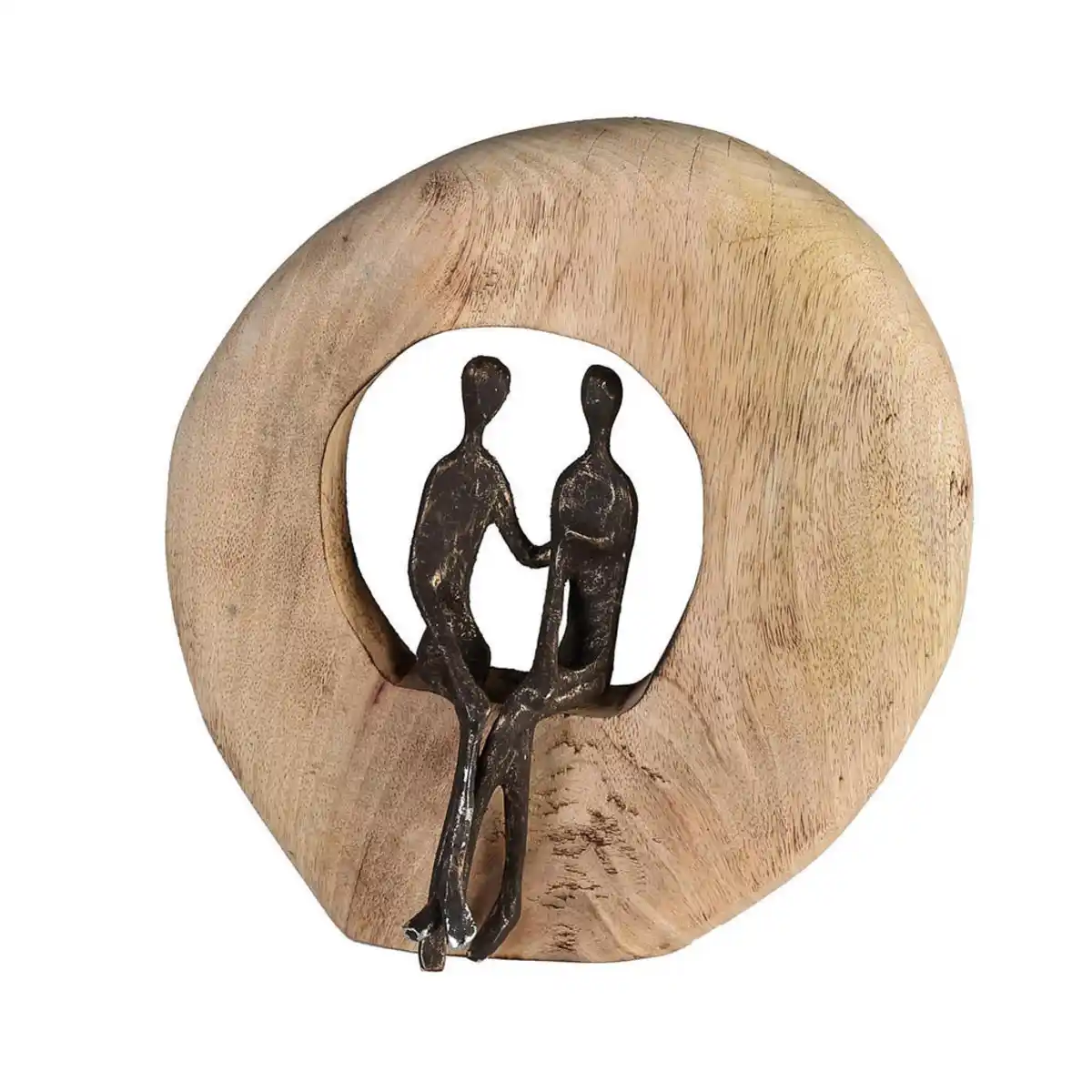 Bild 1 von Skulptur, Braun, Hellbraun, Holz, Metall, Mangoholz, massiv, 23.5x25x7 cm, stehend, Dekoration, Skulpturen & Dekoobjekte, Skulpturen
